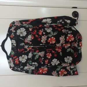 Express long-sleeve black blouse w/ vibrant floral pattern & zip up v-neck Sz M
